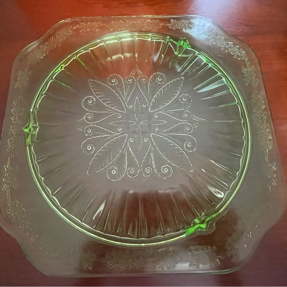 Jeanette Adam Green Cake Plate
